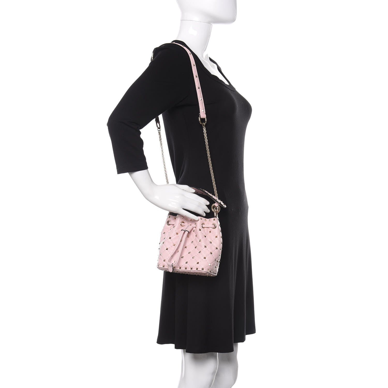 Valentino Garavani Nappa Mini Rockstud Spike Bucket Bag Rose Quartz 2 of 9