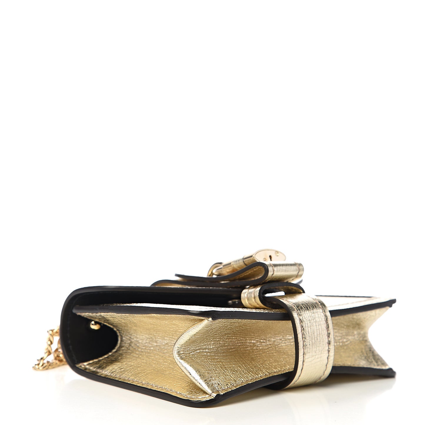 Metallic Textured Calfskin Aby Convertible Chain Shoulder Bag Gold