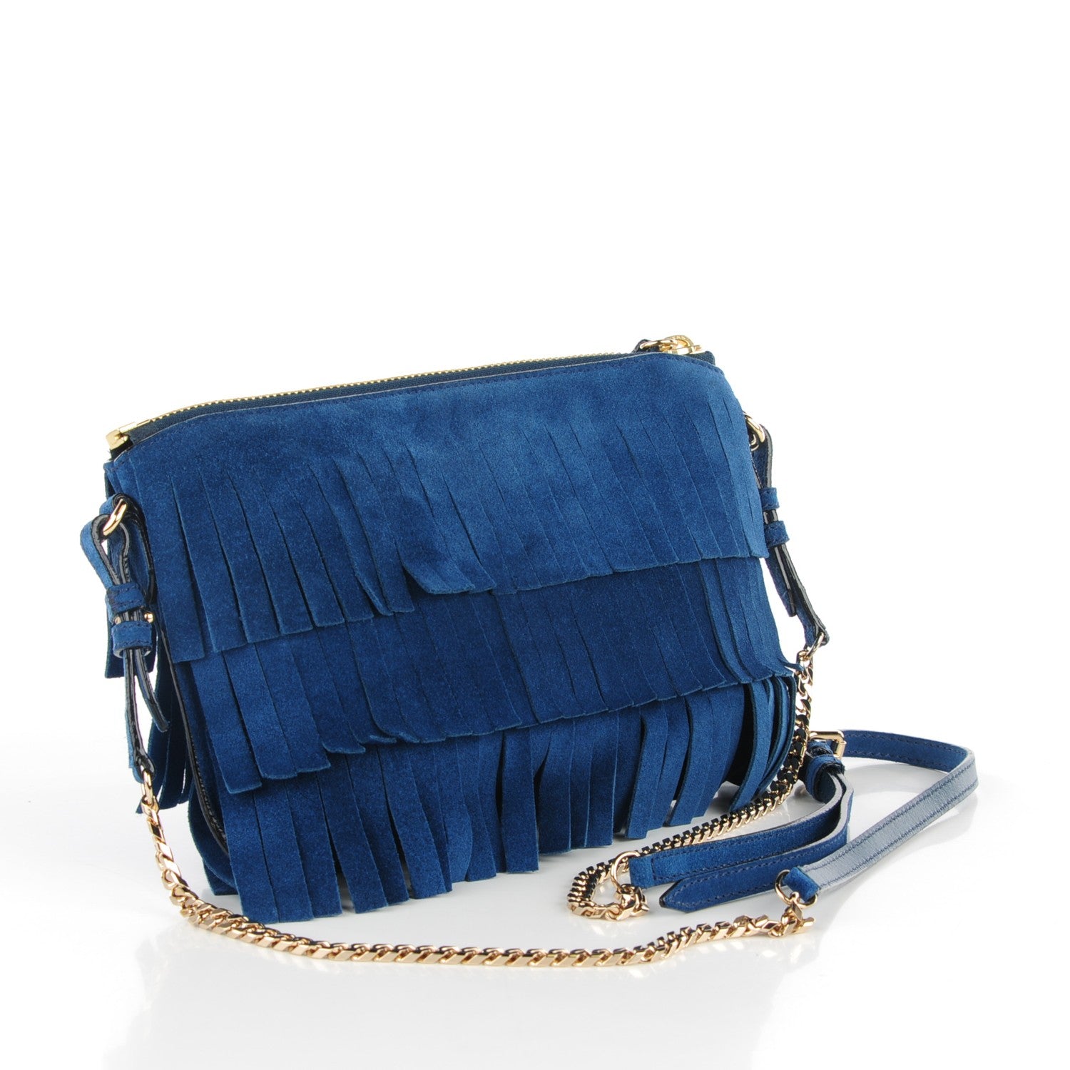 Burberry Suede Fringe Peyton Crossbody Clutch Bag Blue 3 of 8