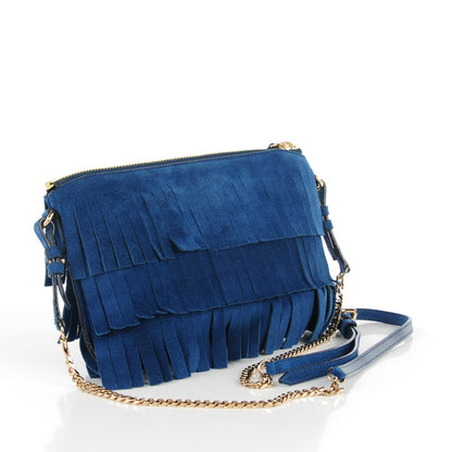 Burberry Suede Fringe Peyton Crossbody Clutch Bag Blue 3 of 8