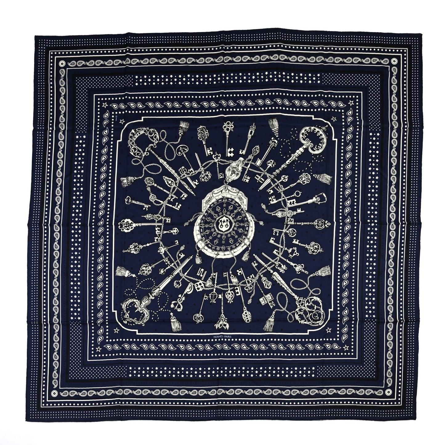 Cashmere Silk Les Cles Bandana Shawl 140 Marine Black White