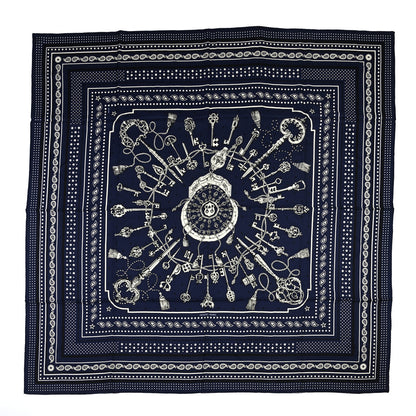 Hermes Cashmere Silk Les Cles Bandana Shawl 140 Marine Black White 1 of 6