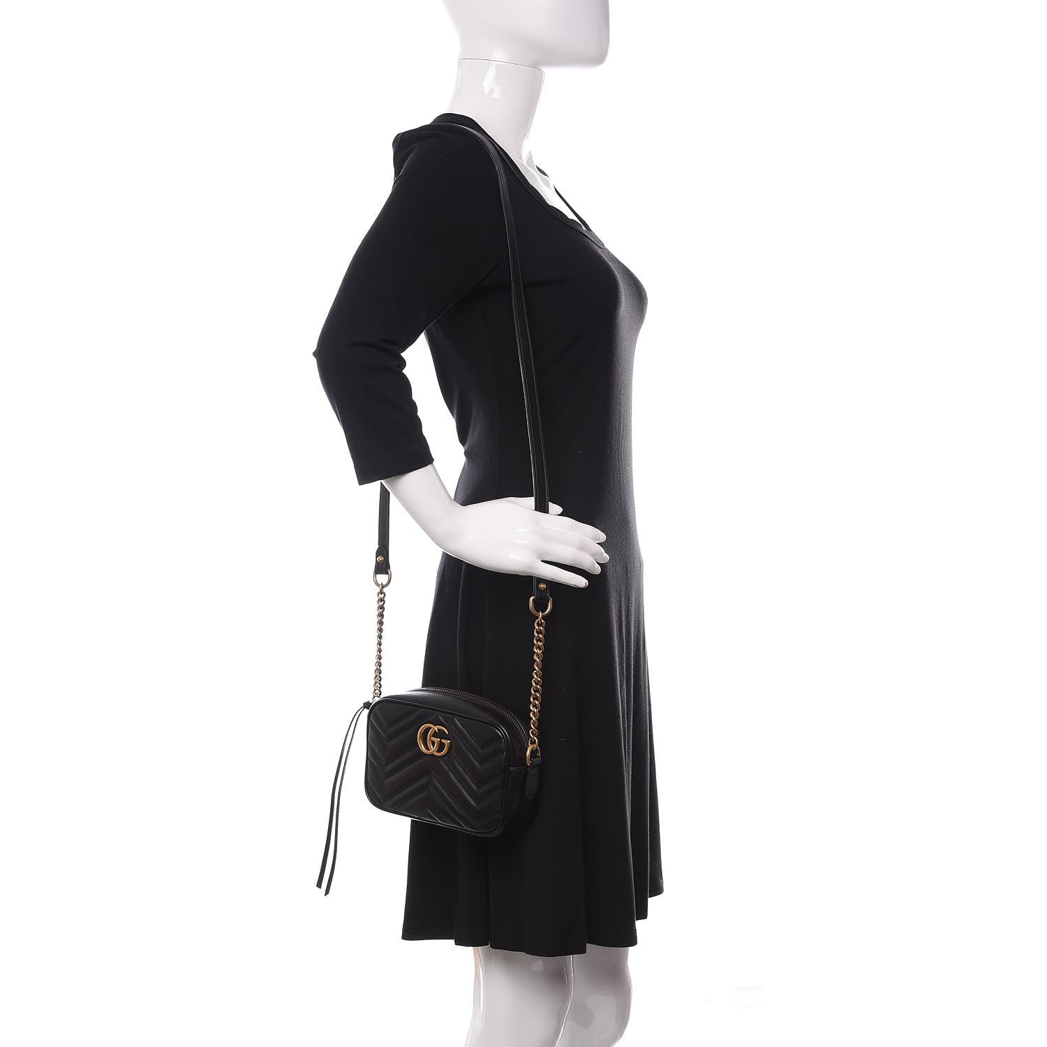 Gucci Calfskin Matelasse Mini GG Marmont Chain Shoulder Bag Black 2 of 10