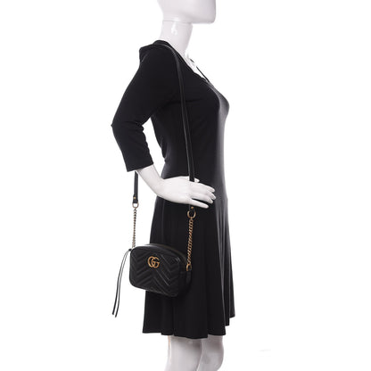 Gucci Calfskin Matelasse Mini GG Marmont Chain Shoulder Bag Black 2 of 10