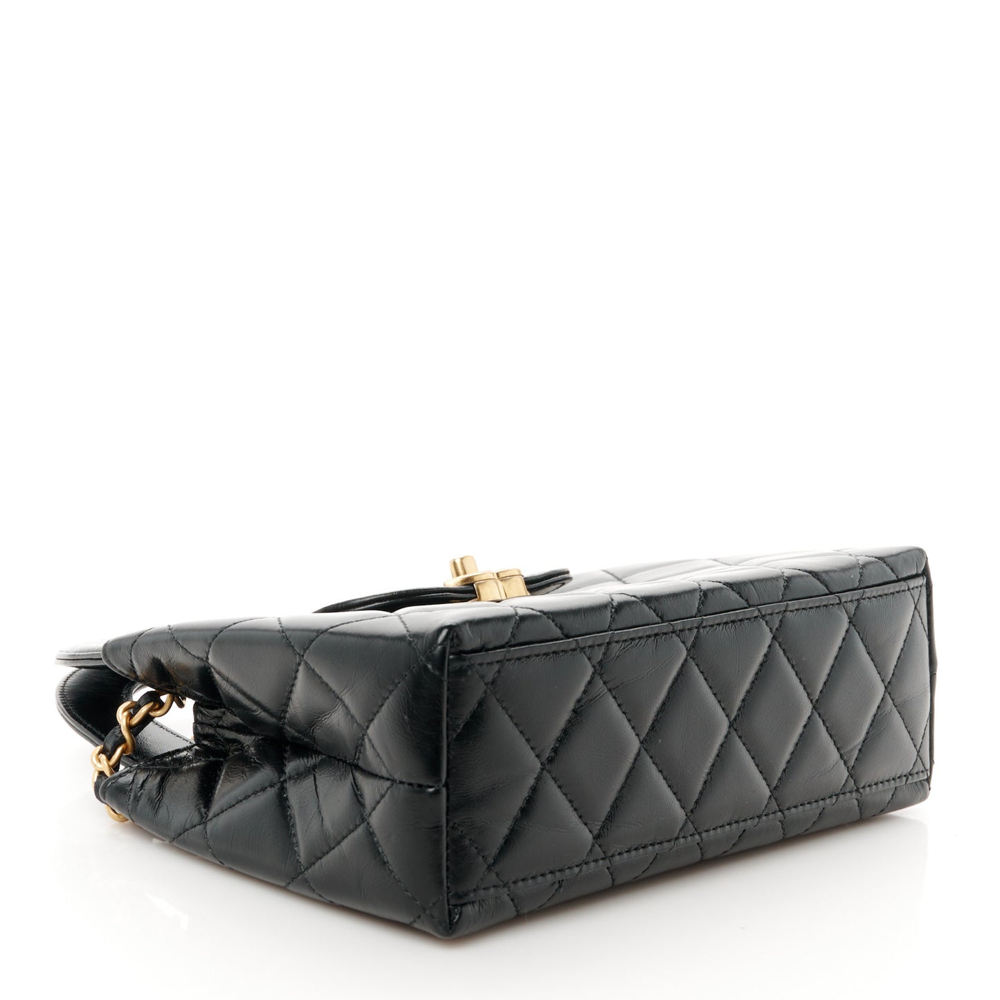 Shiny Aged Calfskin Quilted Nano Kelly Shopper Black