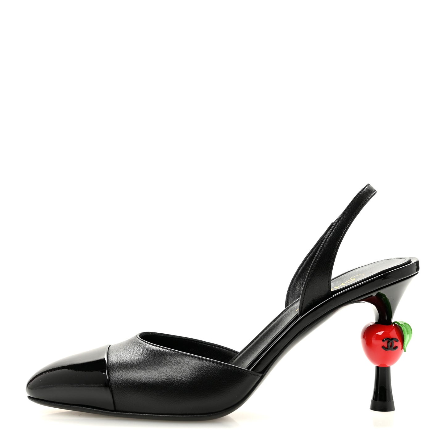 Lambskin Patent Cap Toe CC Apple Slingback Pumps 37 Black