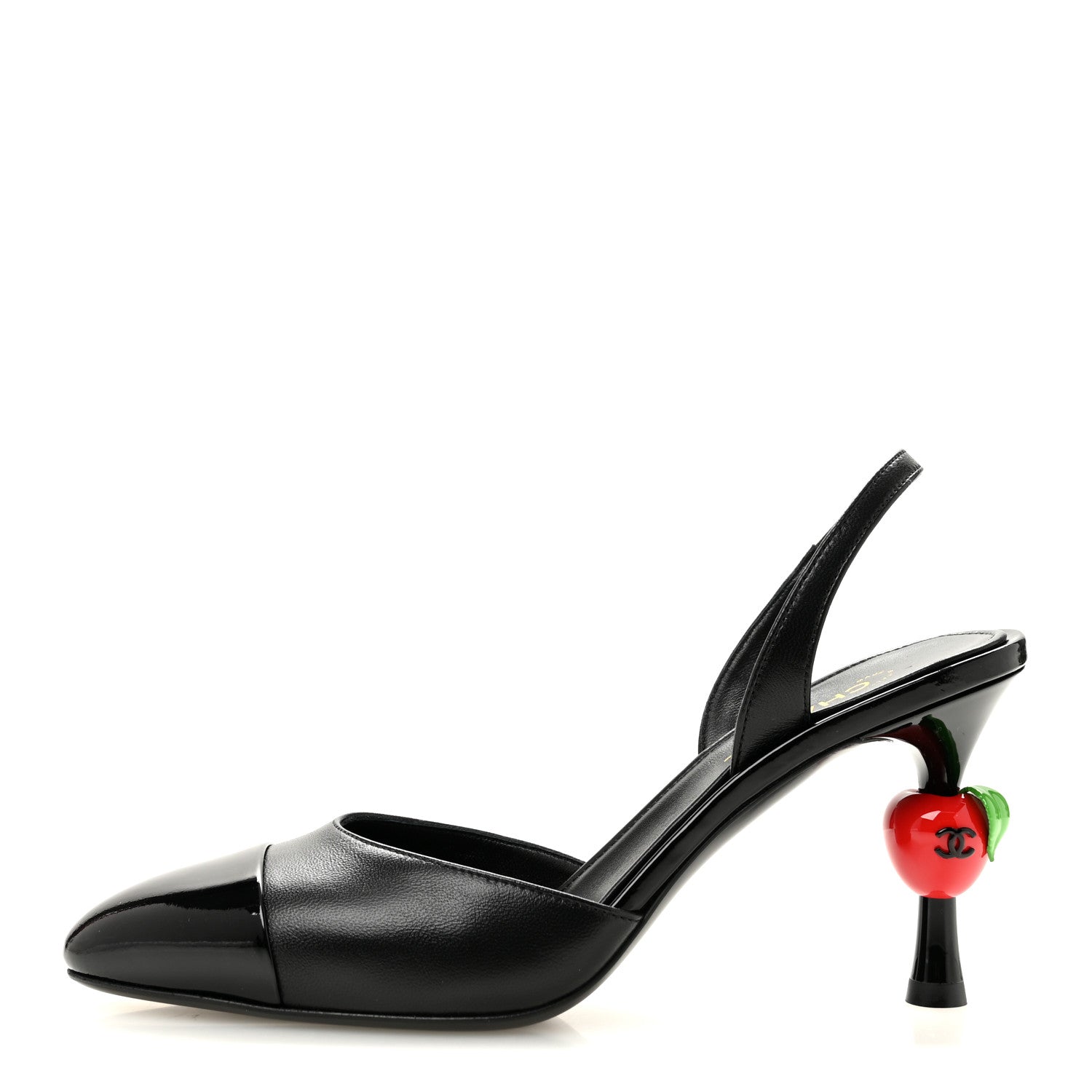 Chanel Lambskin Patent Cap Toe CC Apple Slingback Pumps 37 Black 1 of 10