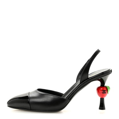 Chanel Lambskin Patent Cap Toe CC Apple Slingback Pumps 37 Black 1 of 10