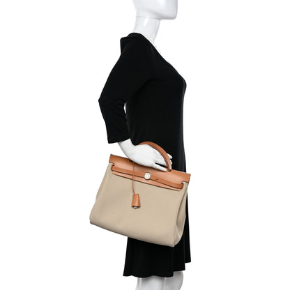 Hermes Military Toile Vache Hunter Herbag Zip Retourne 31 PM Beton Naturel 2 of 11