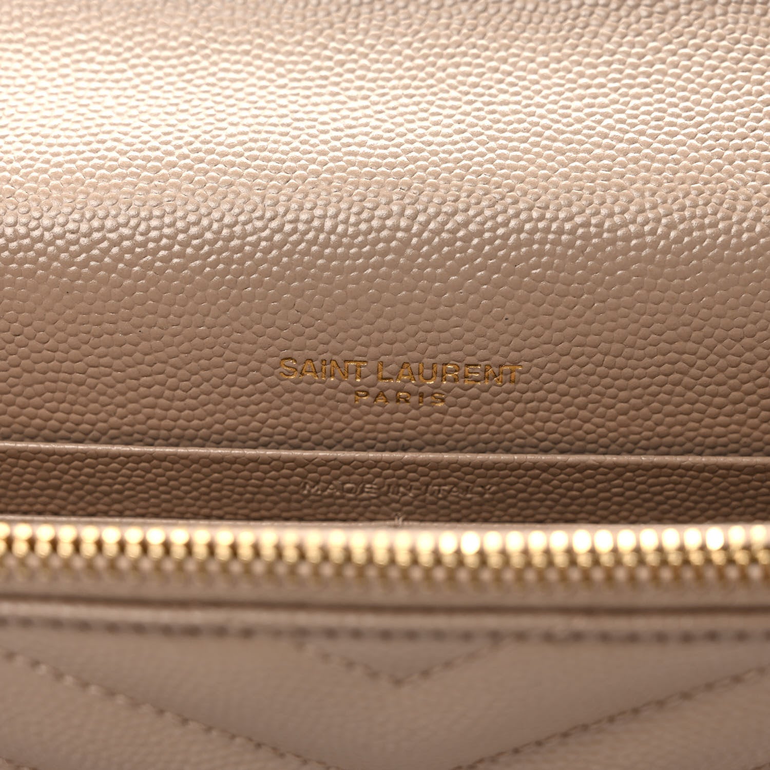 Saint Laurent Grain De Poudre Matelasse Chevron Monogram Envelope Chain Wallet Dark Beige 5 of 8