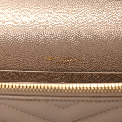 Saint Laurent Grain De Poudre Matelasse Chevron Monogram Envelope Chain Wallet Dark Beige 5 of 8