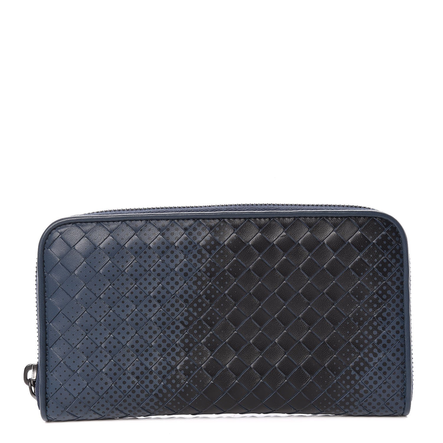 Bottega Veneta Nappa Intrecciato Gradient Spotted Zip Around Wallet Black Denim 1 of 10