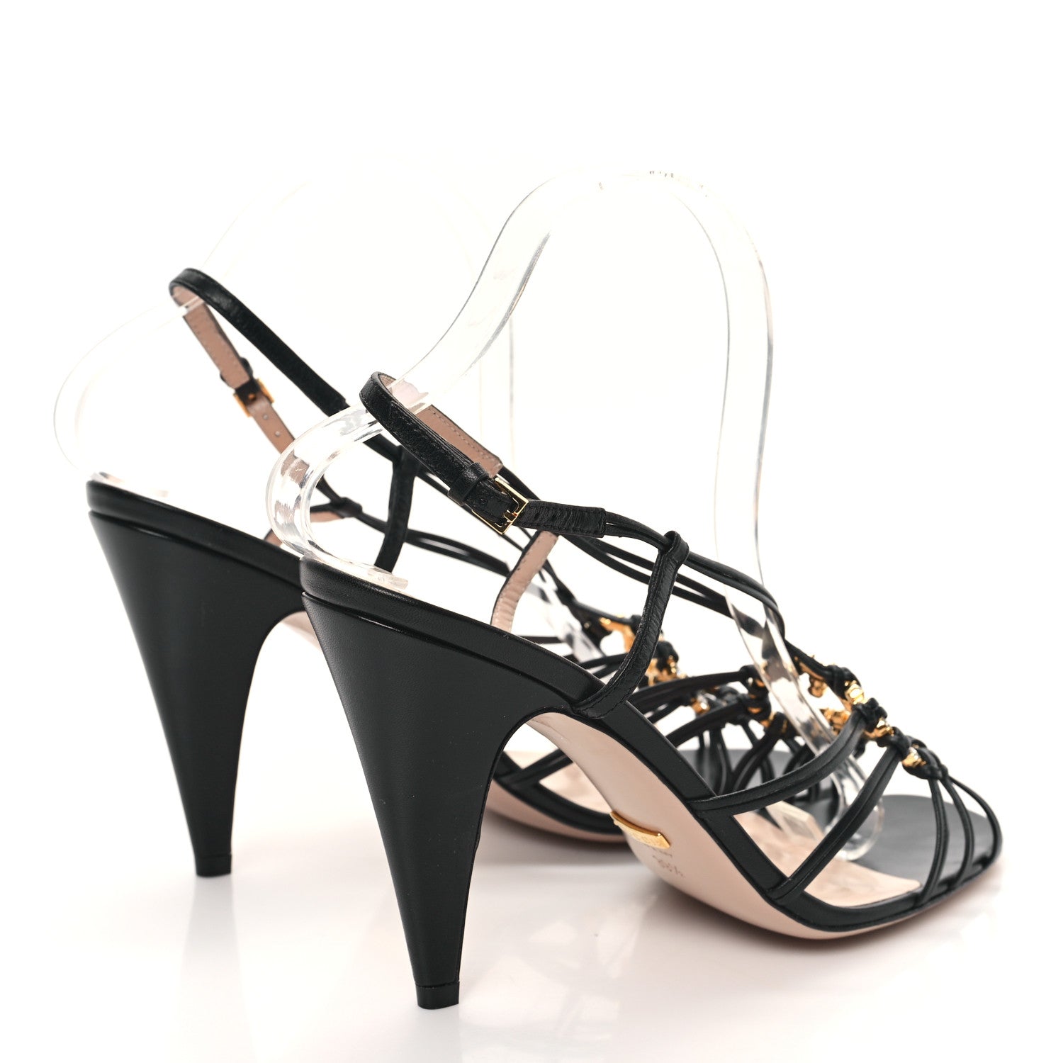 Gucci Calfskin Crystal GG Isa Ankle Strap Mid Heel Sandals 39.5 Black 4 of 9