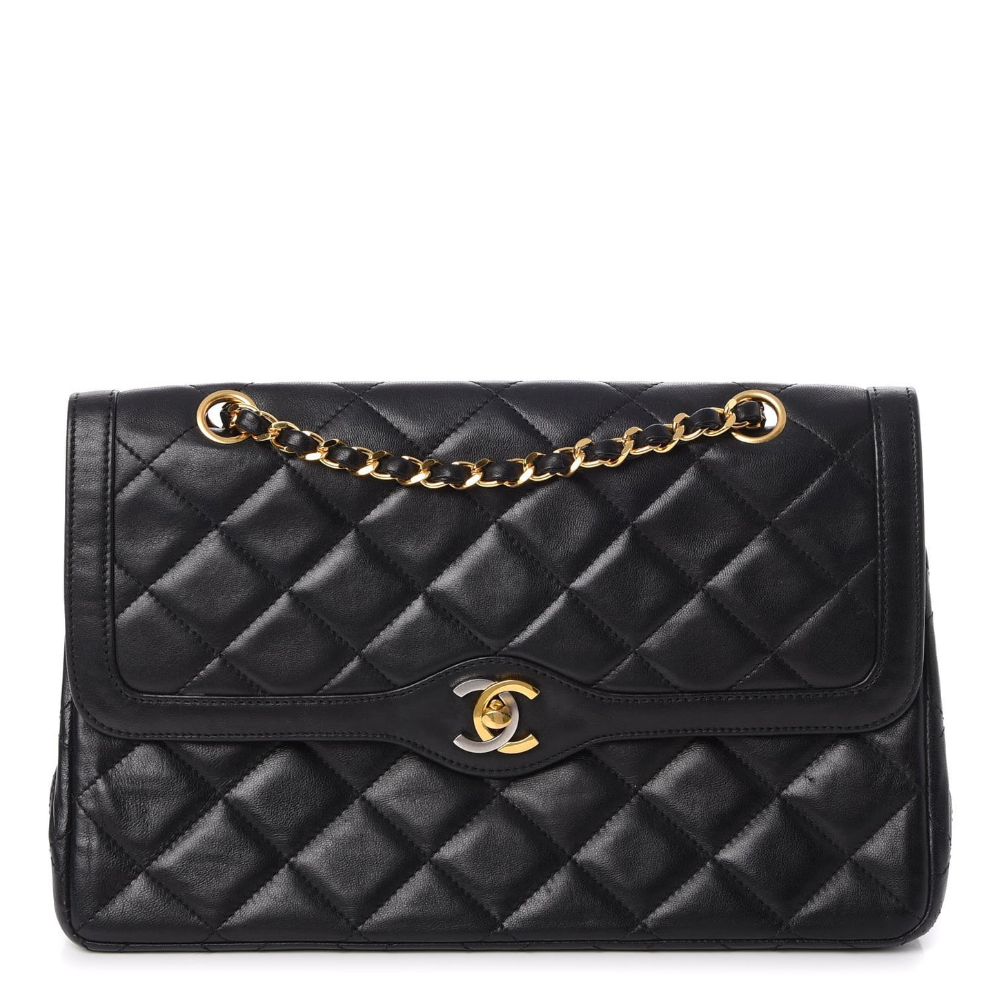 Lambskin Quilted Medium Double Flap Black