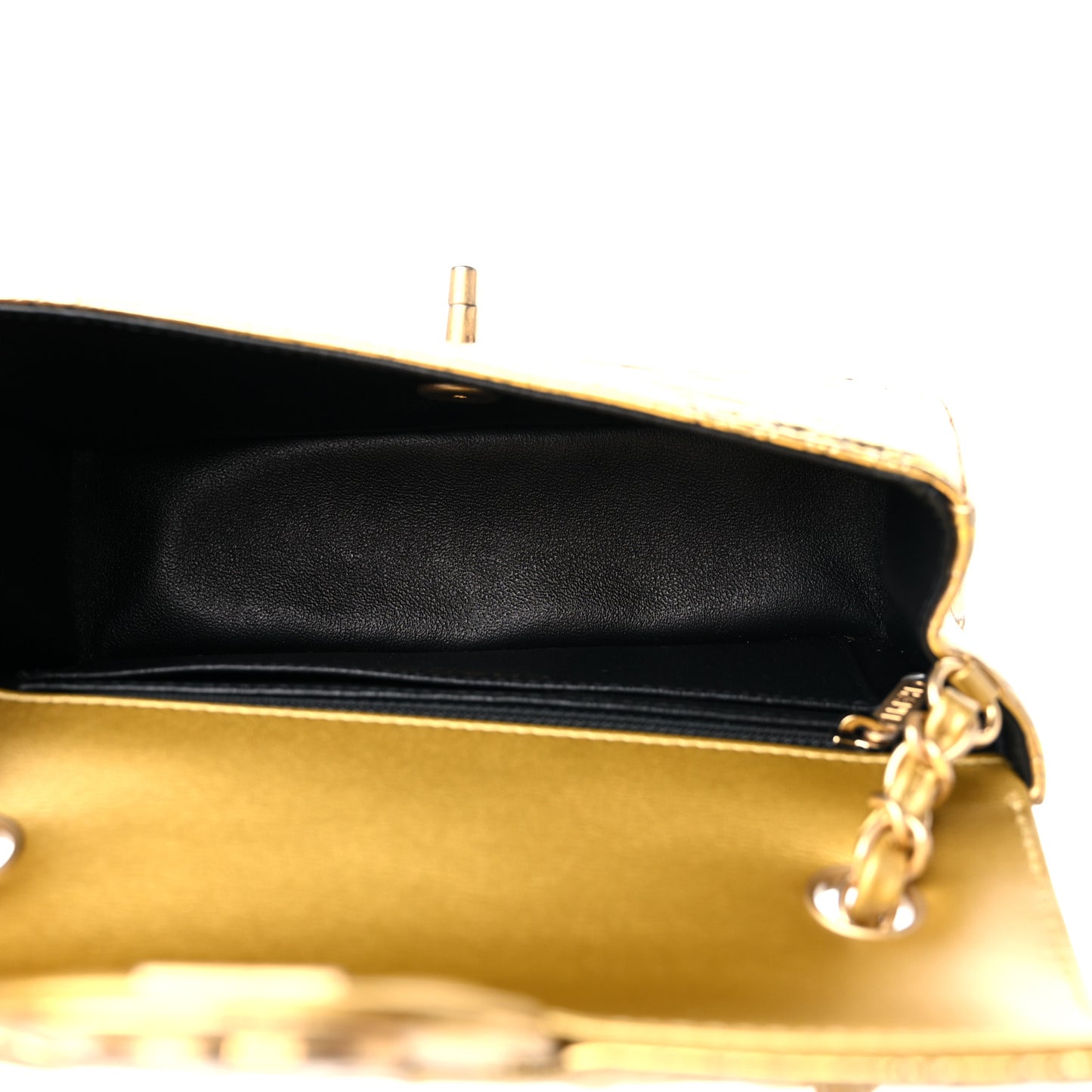 Metallic Calfskin Crocodile Embossed Cocodile Rectangular Mini Flap Gold