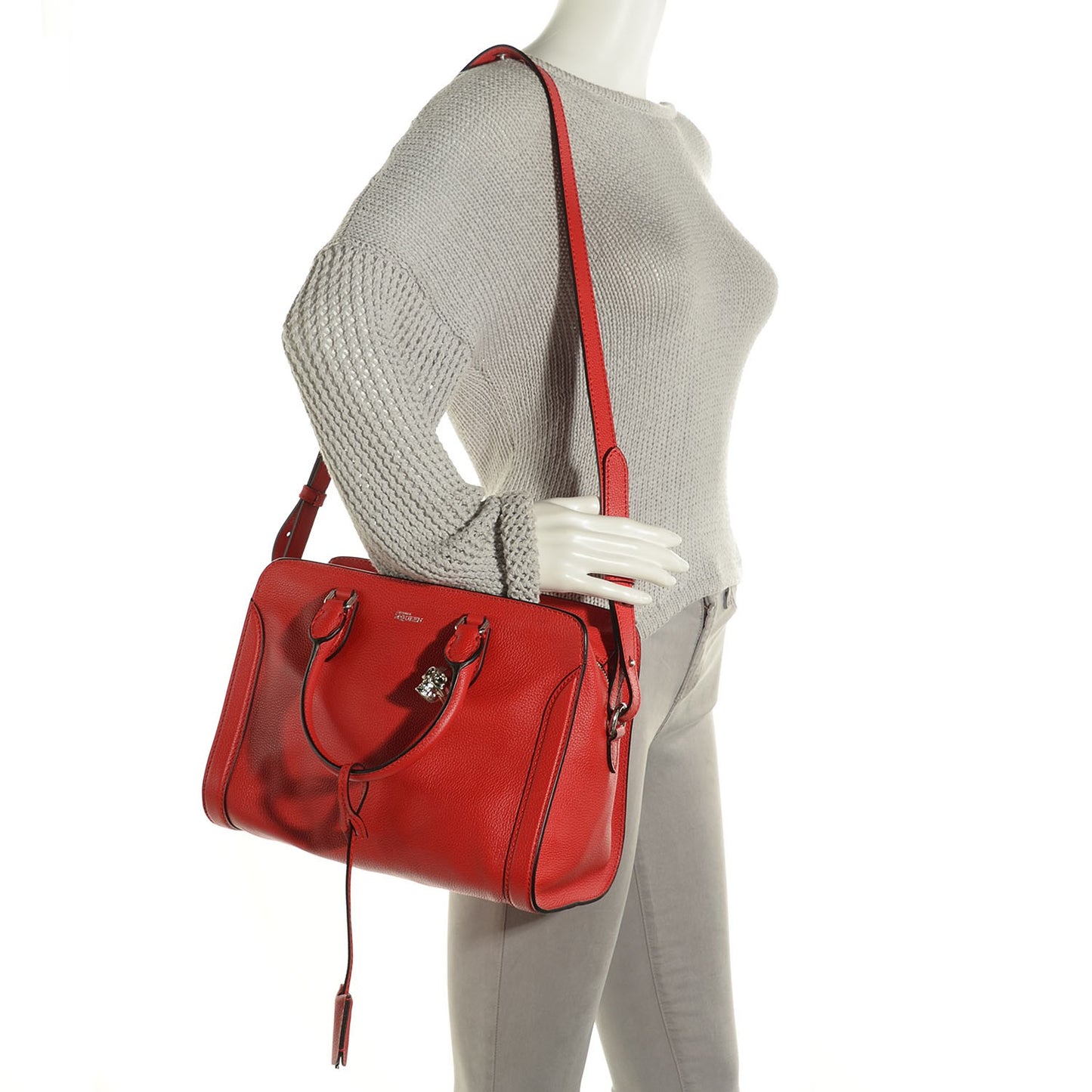 Pebbled Calfskin Small Skull Padlock Zip Around Tote Flame