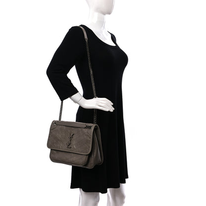 Saint Laurent Crinkled Calfskin Matelasse Monogram Medium Niki Chain Satchel Light Taupe 2 of 8