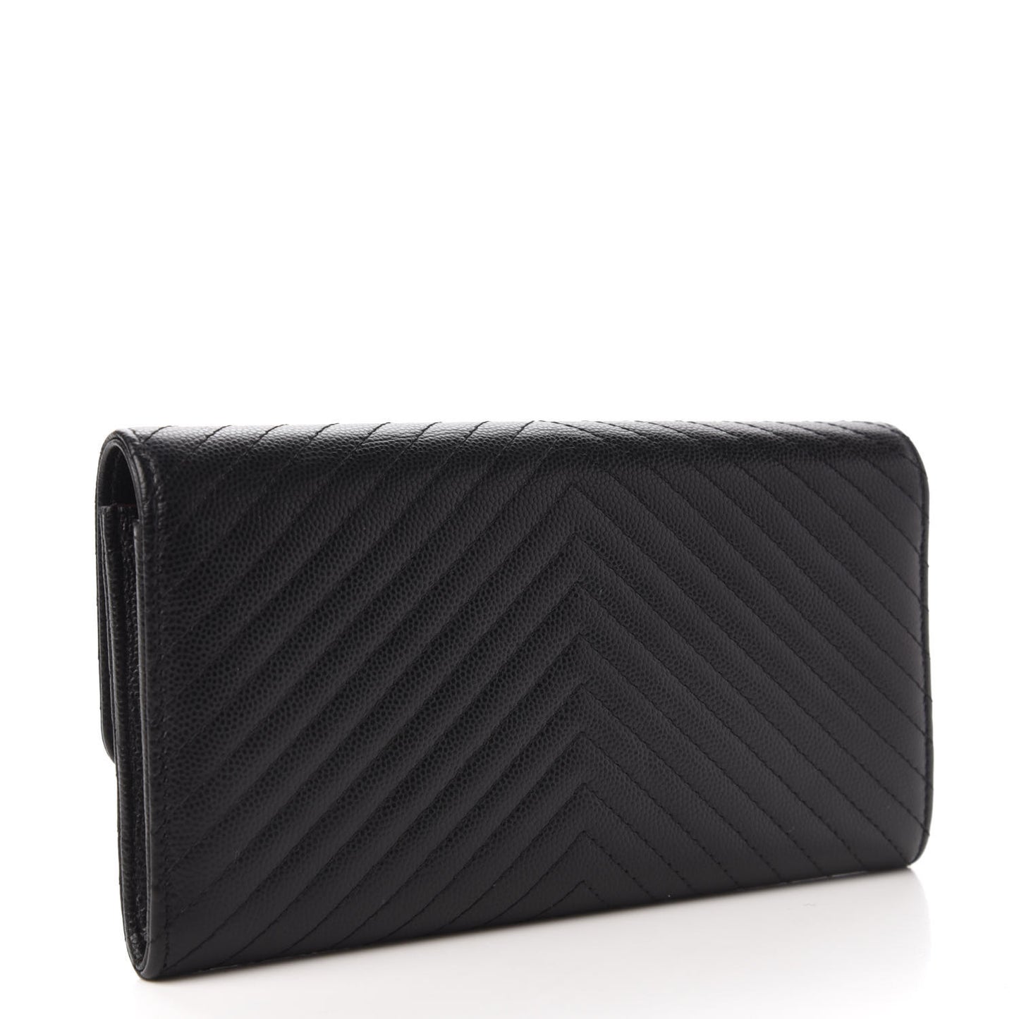 Caviar Chevron Quilted Large Flap Wallet Black