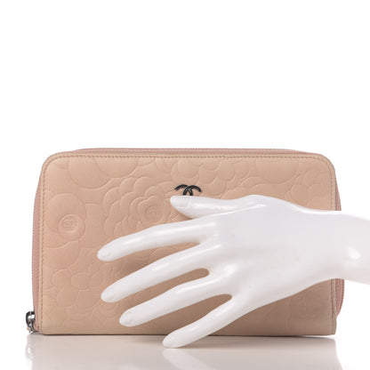Chanel Lambskin Camellia Embossed Zip Around Organizer Wallet Pink 2 of 8