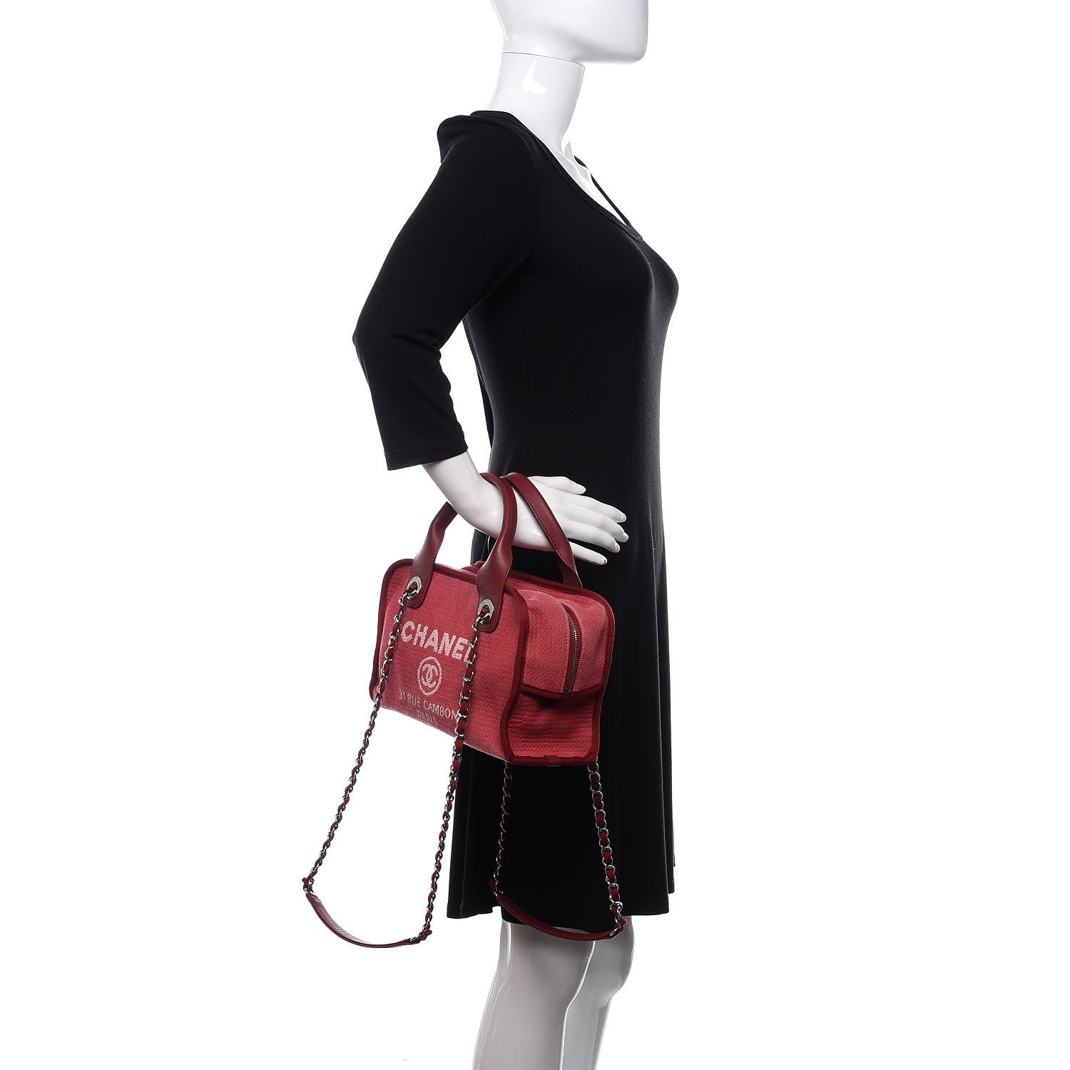 Chanel Canvas Deauville Small Bowling Bag Dark Pink 3 of 11