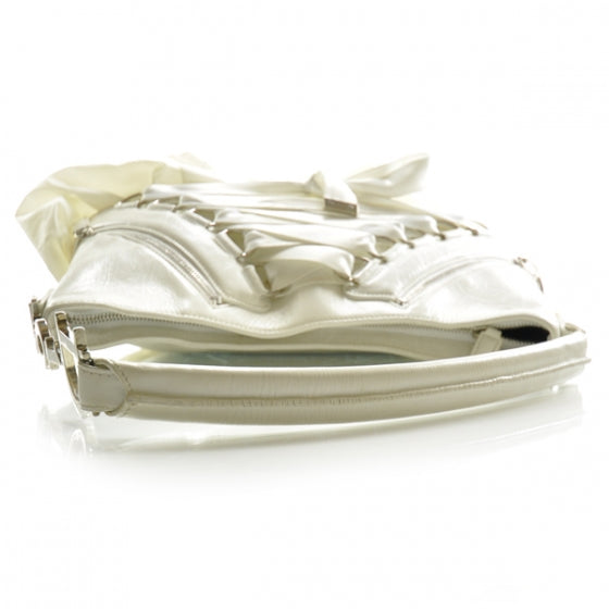 Satin Leather Ballet Evening Bag Ivory