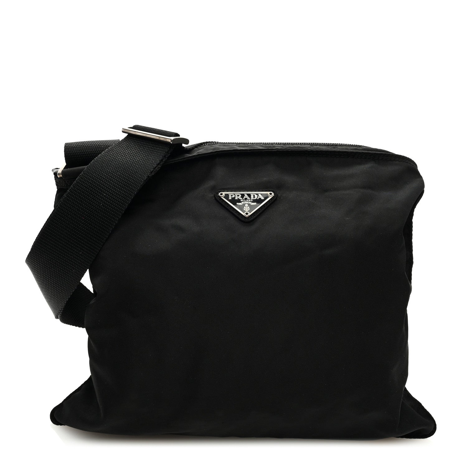 Prada Tessuto Nylon Saffiano Flat Messenger Bag Black 1 of 9