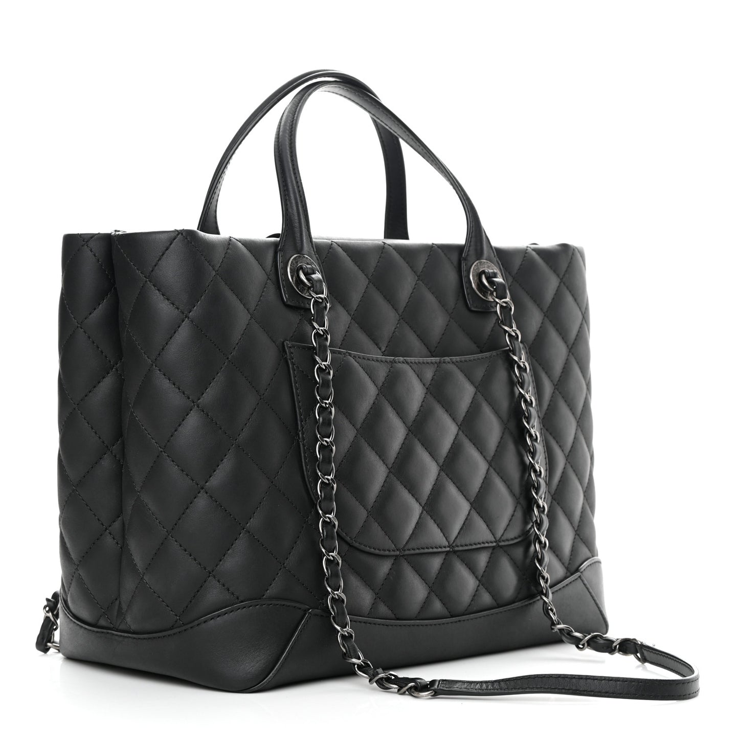 Calfskin Quilted Small Easy Shopping Tote Black