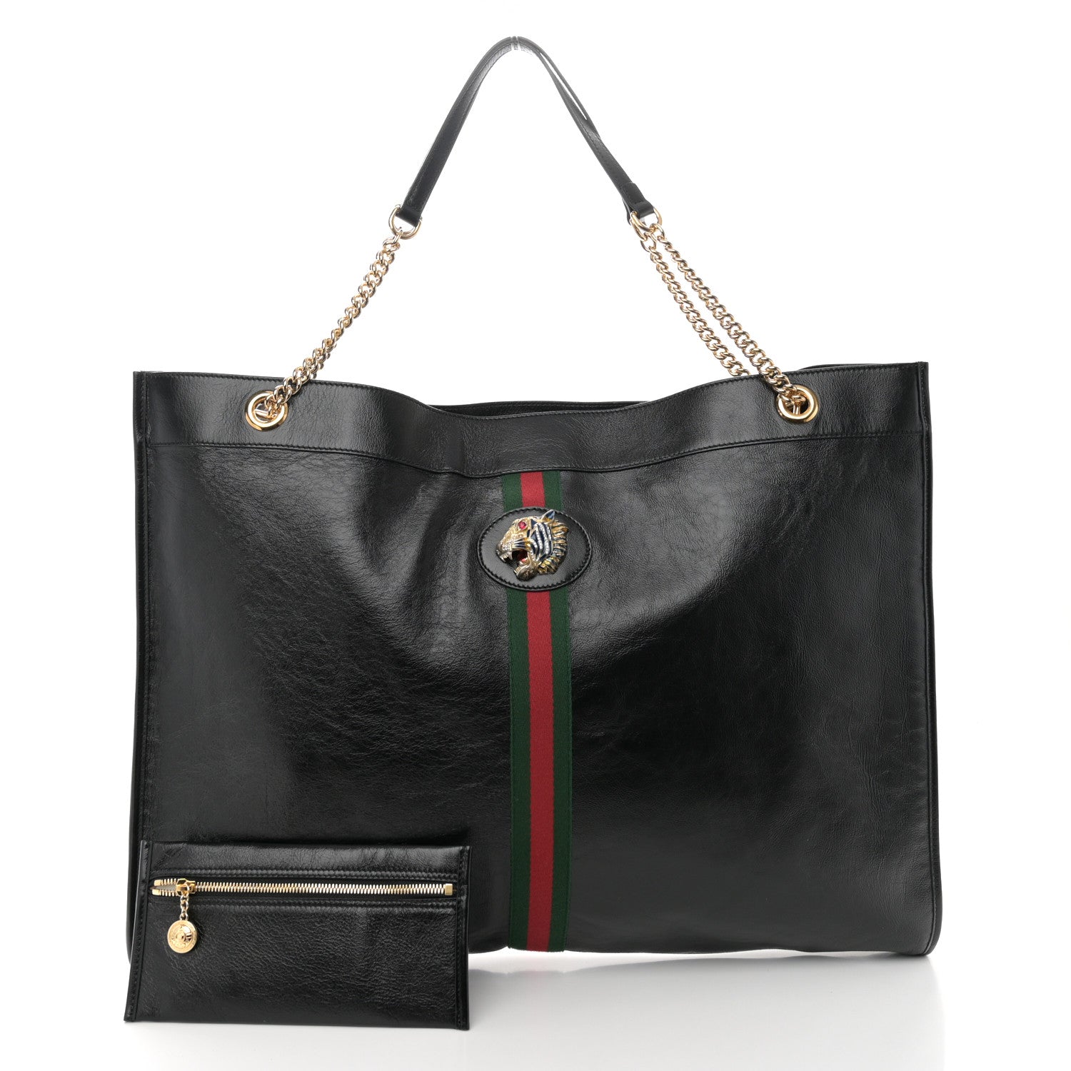 Gucci Calfskin Maxi Rajah Chain Tote Black 3 of 11