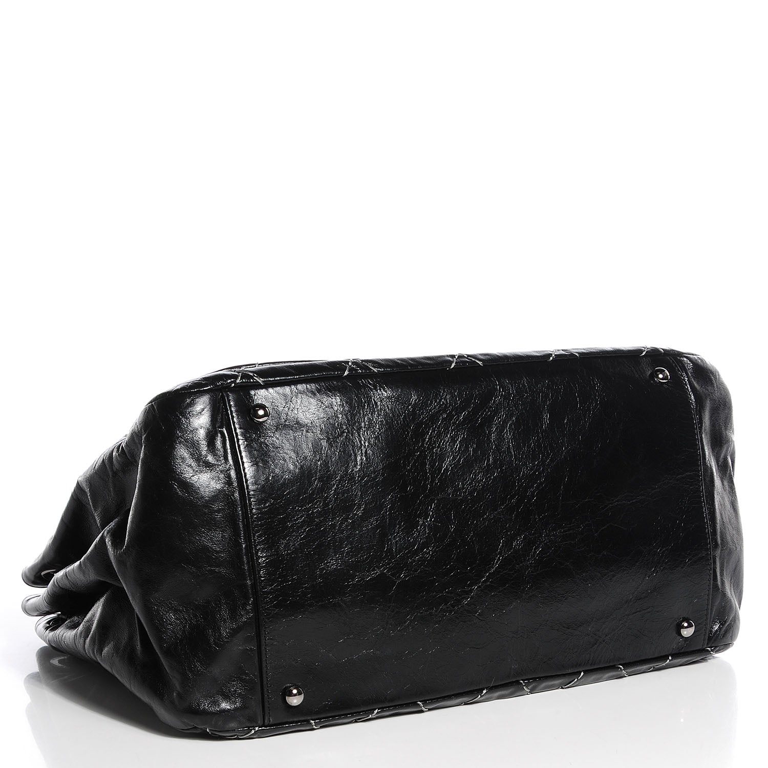 Chanel Glazed Goatskin Double Stitch Accordion Flap Black 4 of 7