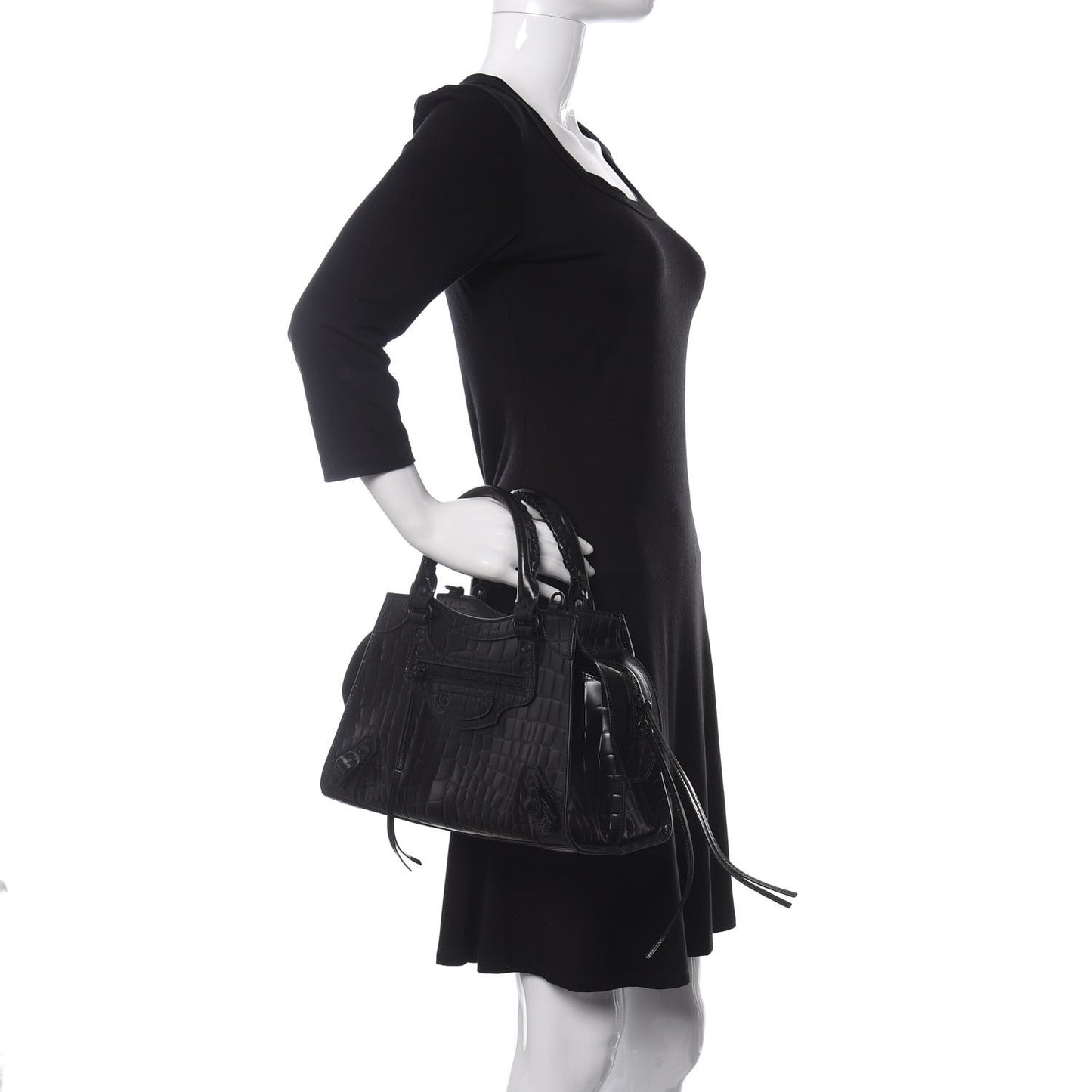 Semi Shiny Calfskin Crocodile Embossed Neo Classic Black Hardware S City Black