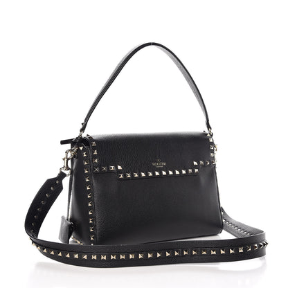 Valentino Garavani Pebbled Calfskin Rockstud Top Handle Shoulder Bag Black 3 of 9