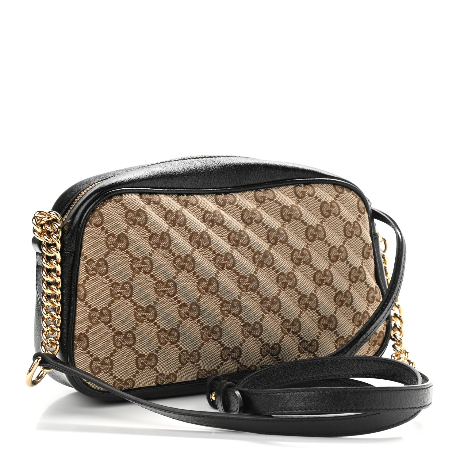 Gucci Monogram Matelasse Diagonal Small GG Marmont Chain Shoulder Bag Beige Black 3 of 9