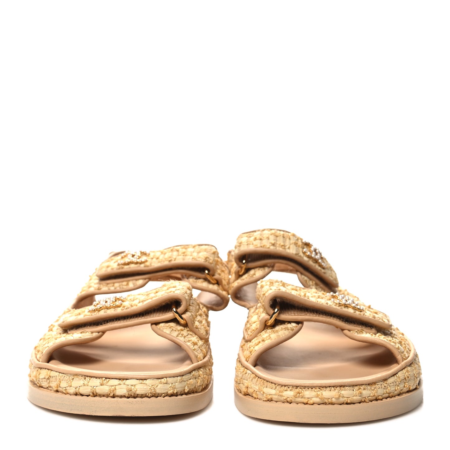 Braided Fabric Velcro Dad Sandals 39 Beige