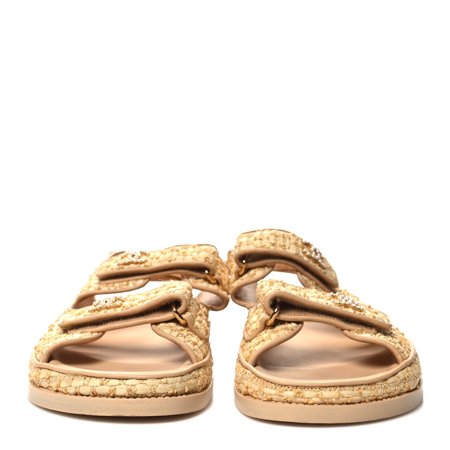 Chanel Braided Fabric Velcro Dad Sandals 39 Beige 2 of 9