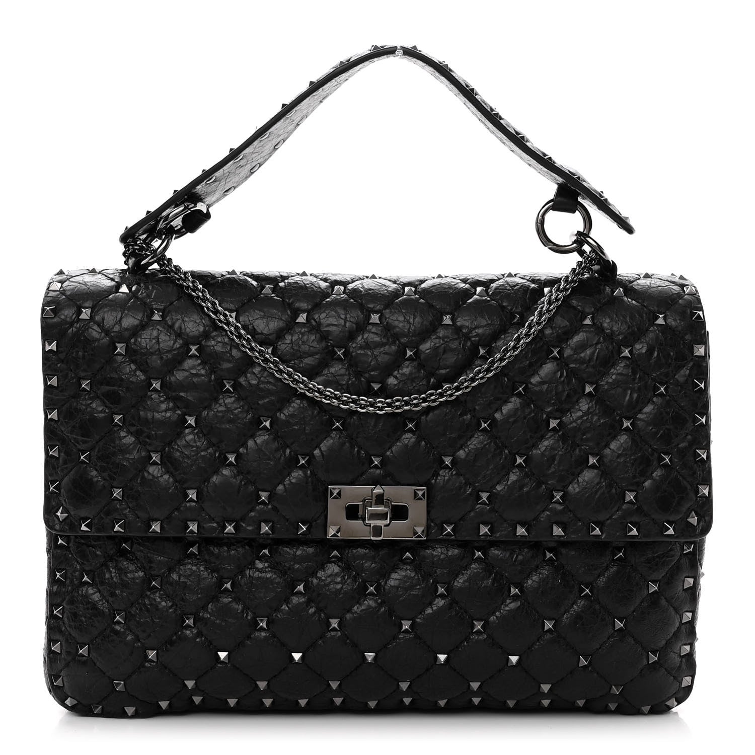 Valentino Garavani Craquele Nappa Large Rockstud Spike Shoulder Bag Black 1 of 10