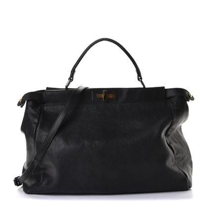 Fendi Goatskin Large Peekaboo Iconic Satchel Black 1 of 5
