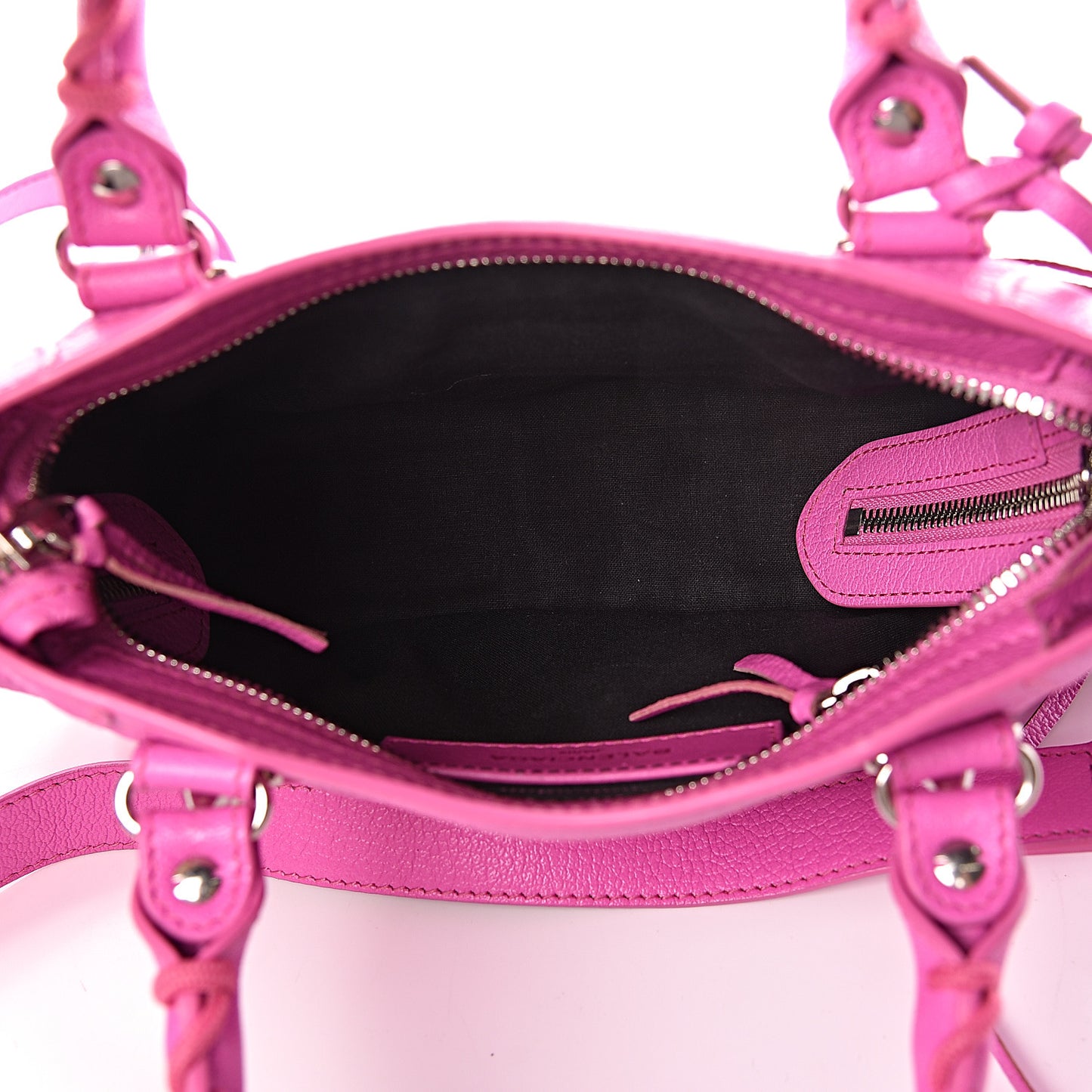 Chevre Silver Metallic Edge Hardware Mini City Rose Fluo