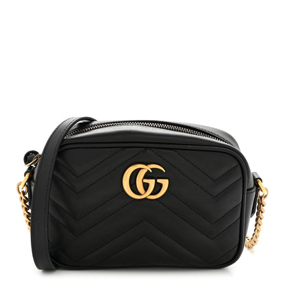 Gucci Calfskin Matelasse Mini GG Marmont Chain Shoulder Bag Black 1 of 14