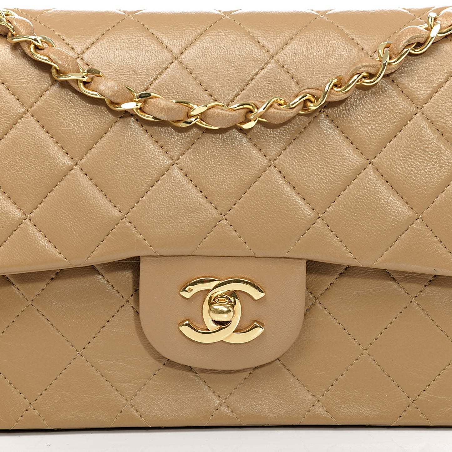 Lambskin Quilted Small Double Flap Beige