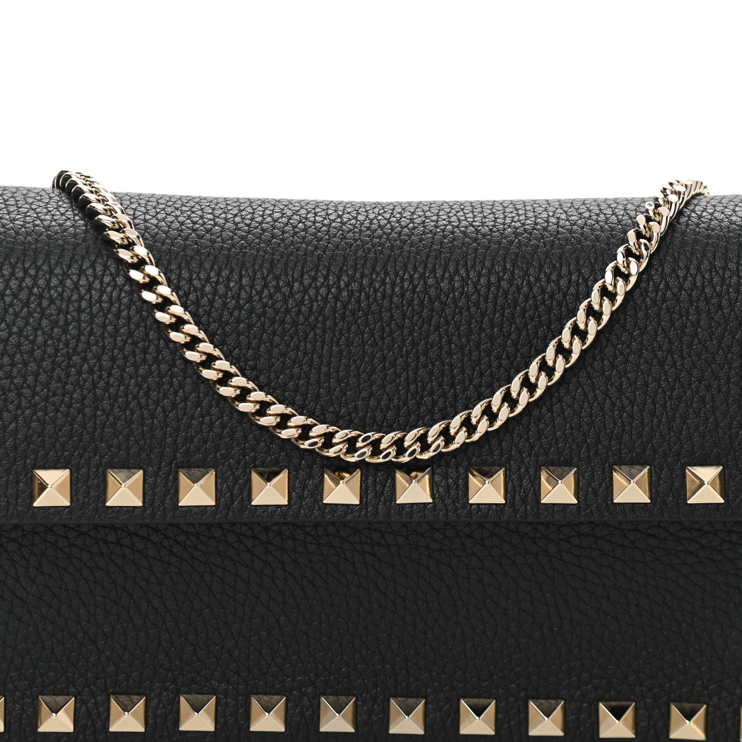 Valentino Garavani Pebbled Calfskin Rockstud Flap Wallet On Chain Black 7 of 9
