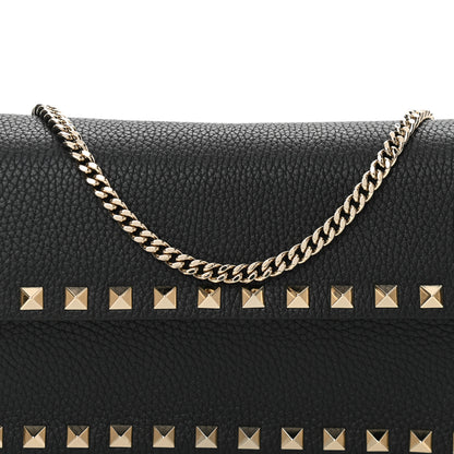 Valentino Garavani Pebbled Calfskin Rockstud Flap Wallet On Chain Black 7 of 9