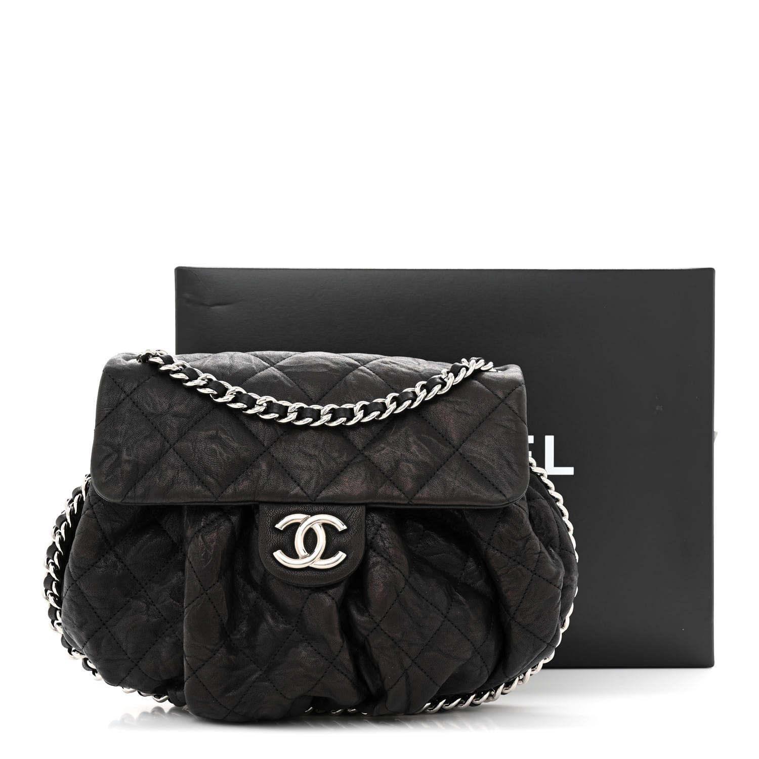 Chanel Washed Lambskin Quilted Medium Chain Around Messenger Black 11 of 11