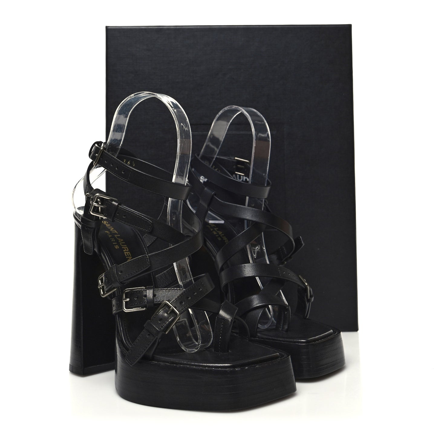 Calfskin Platz Platform Sandals 36.5 Black