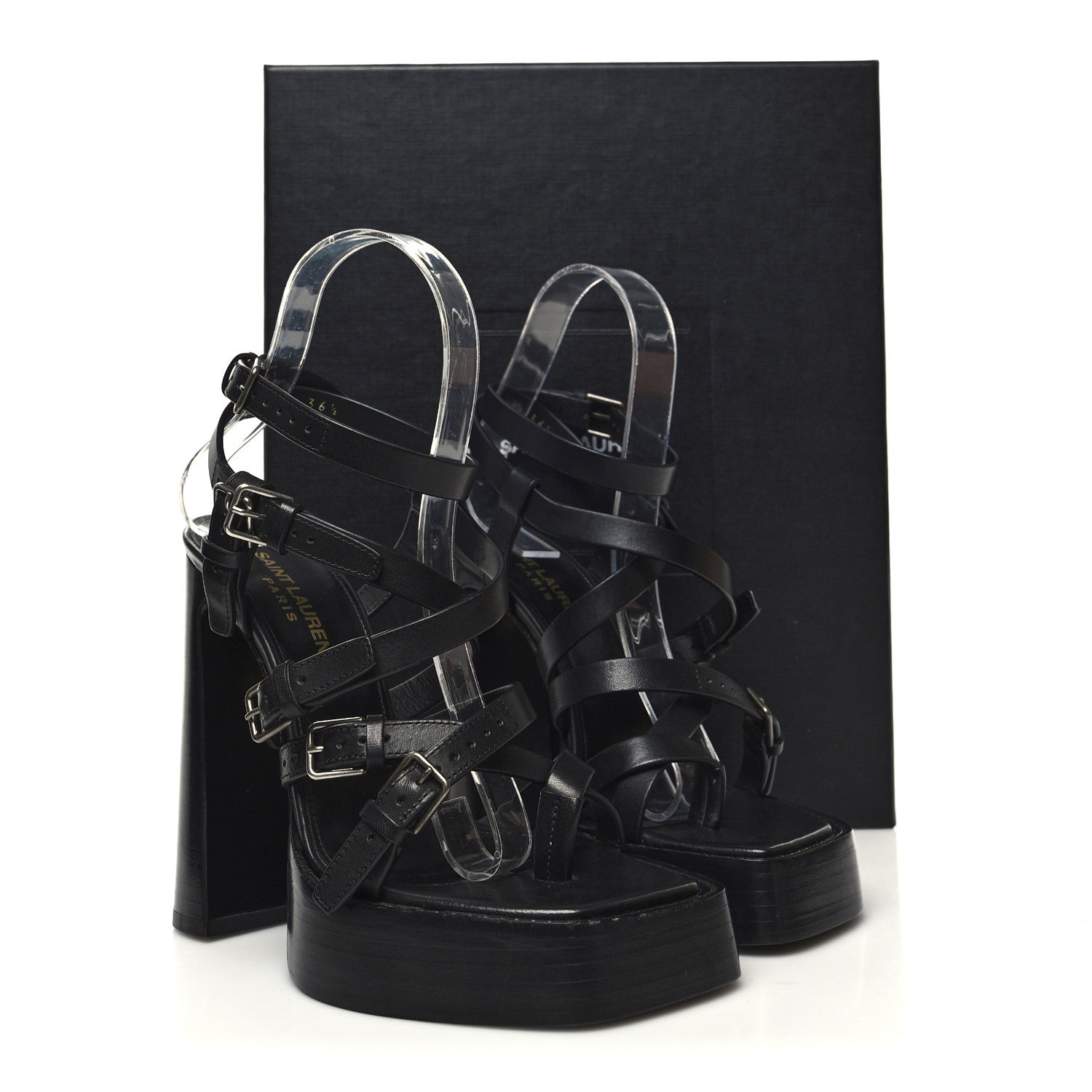 Saint Laurent Calfskin Platz Platform Sandals 36.5 Black 9 of 9