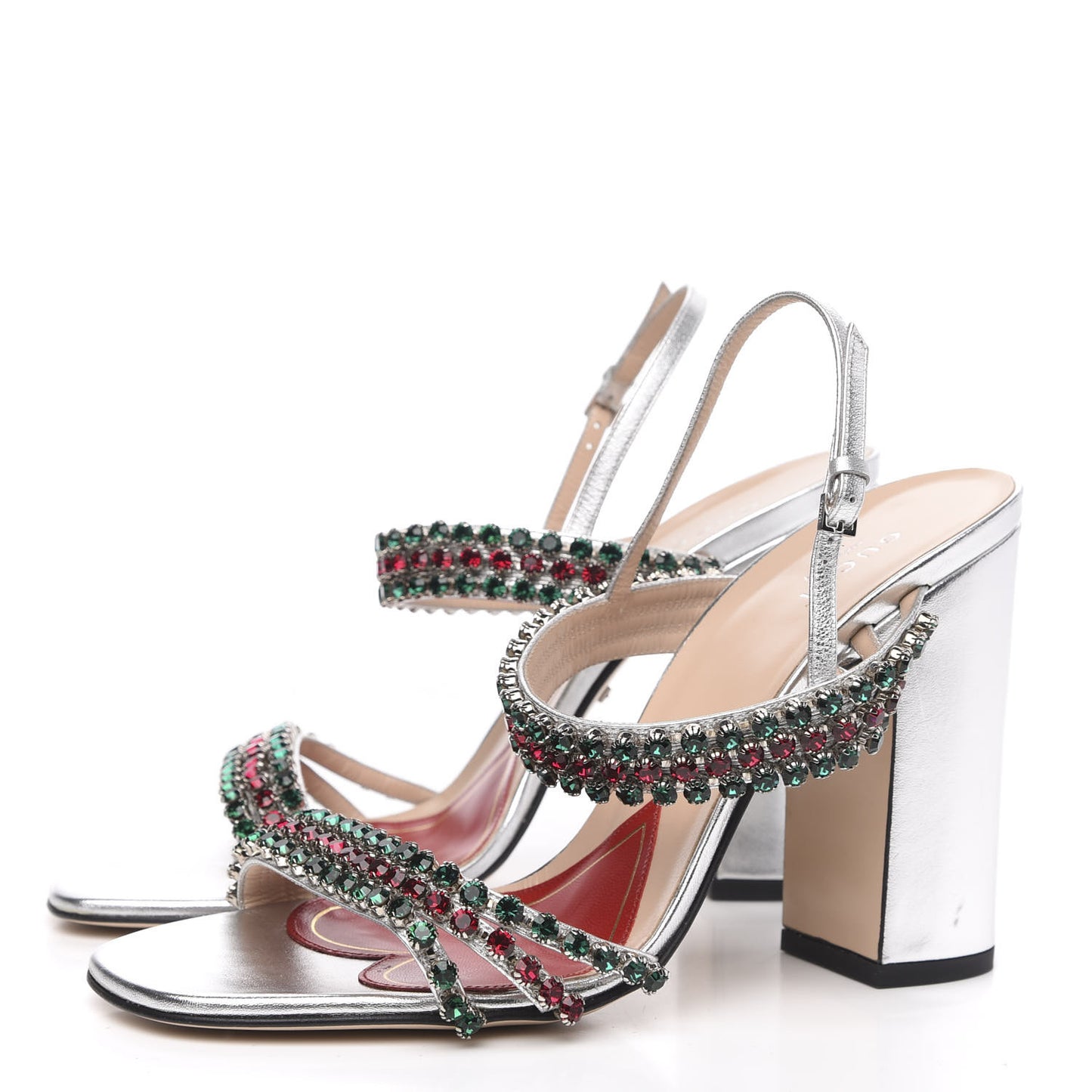 Nappa Silk Crystal Bertie High Heel Sandals 40 Argento