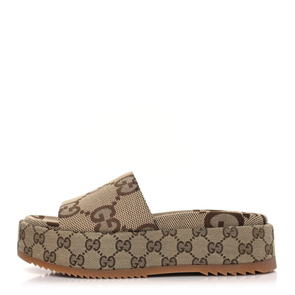 Gucci Monogram Maxi GG Angelina Platform 55mm Slide Sandals 39 Camel Ebony 1 of 9