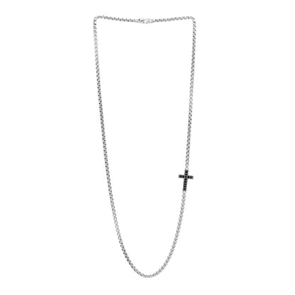 David Yurman Sterling Silver Black Diamond Streamline Cross Station Necklace 26" 3 of 5