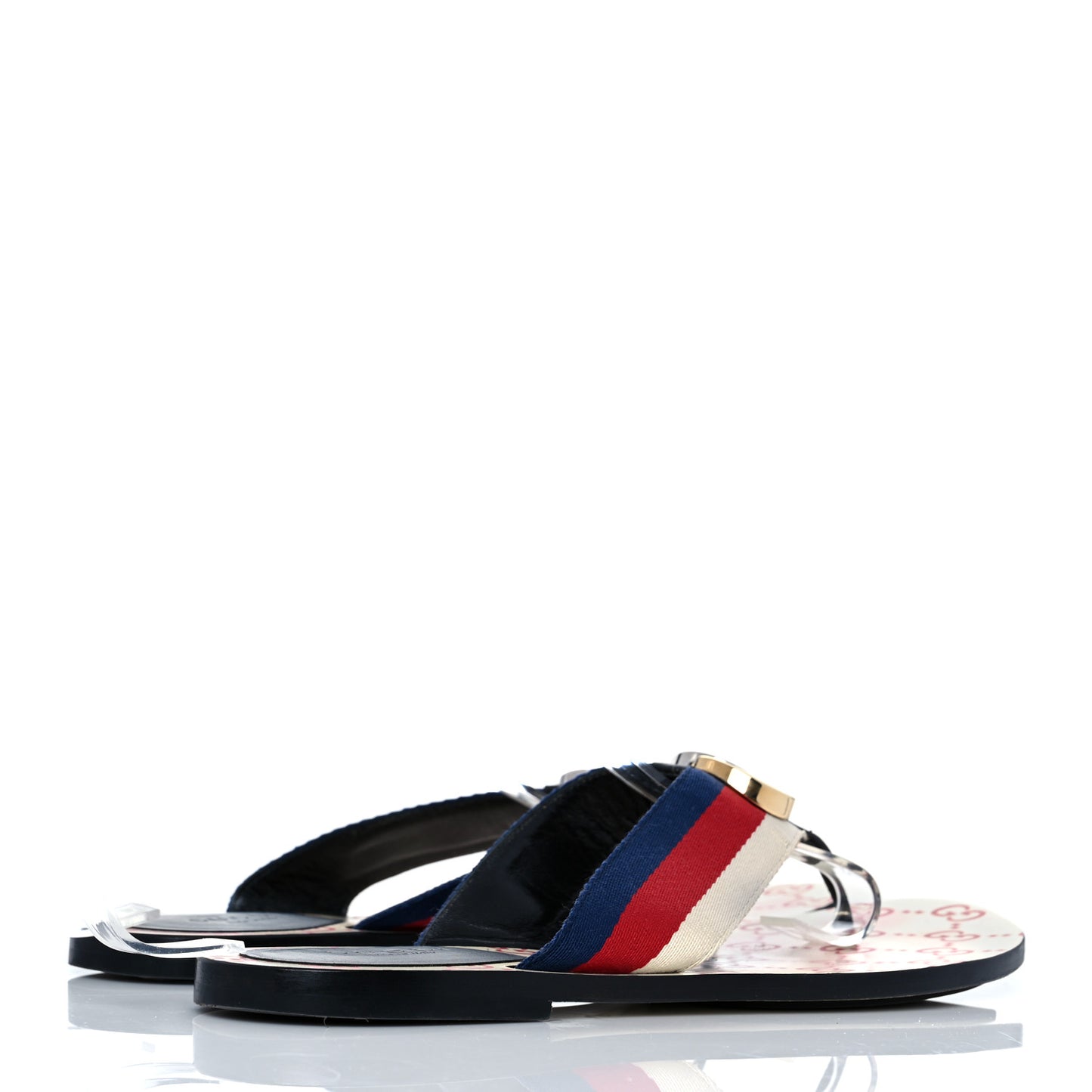 Nylon Calfskin Sylvie Web GG Monogram Womens Thong Sandals 37 Mystic White Hibiscus Red Marine Black