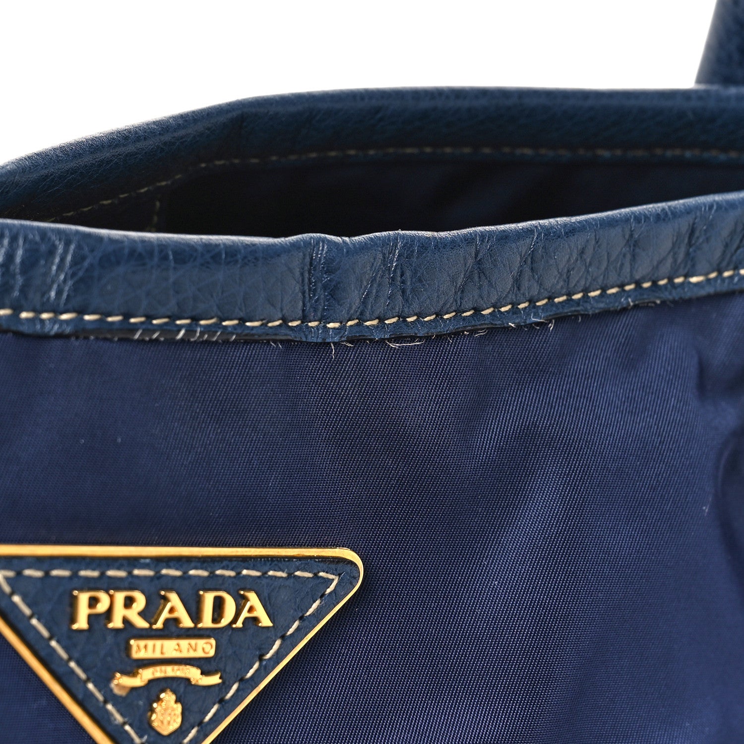 Prada Tessuto Nylon Vitello Daino Tote Blue 8 of 8