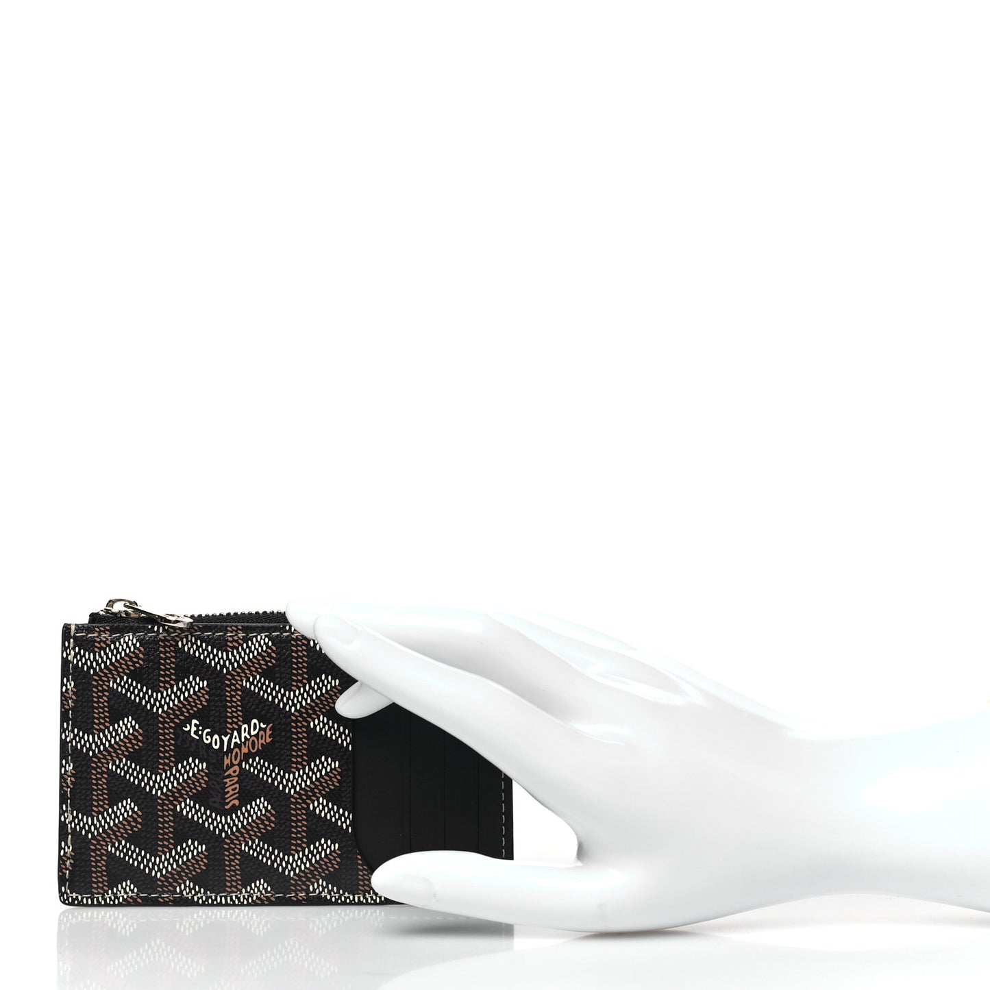 Goyardine Bourbon Zipped Card Holder Black